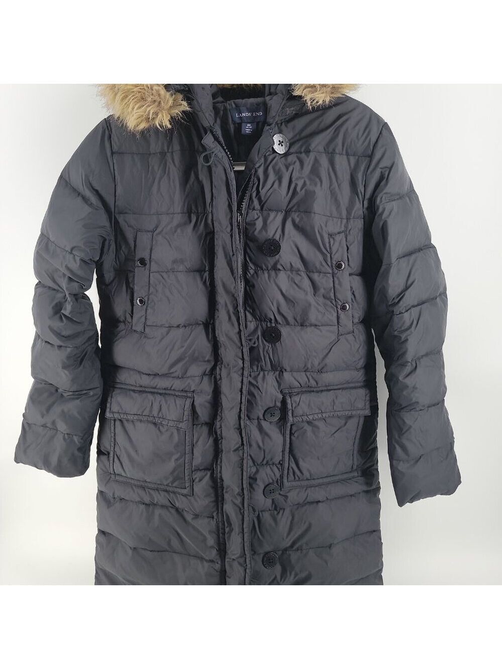 🧥 Lands’ End Women’s Goose Down Parka – Faux Fur Hood – Size M (10–12) - Picture 5 of 13